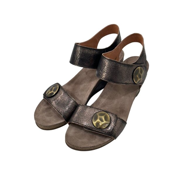 Taos Brown metallic Crackle Leather Adjustable Strap Women Wedge Sandals Size 40 - Picture 2 of 15